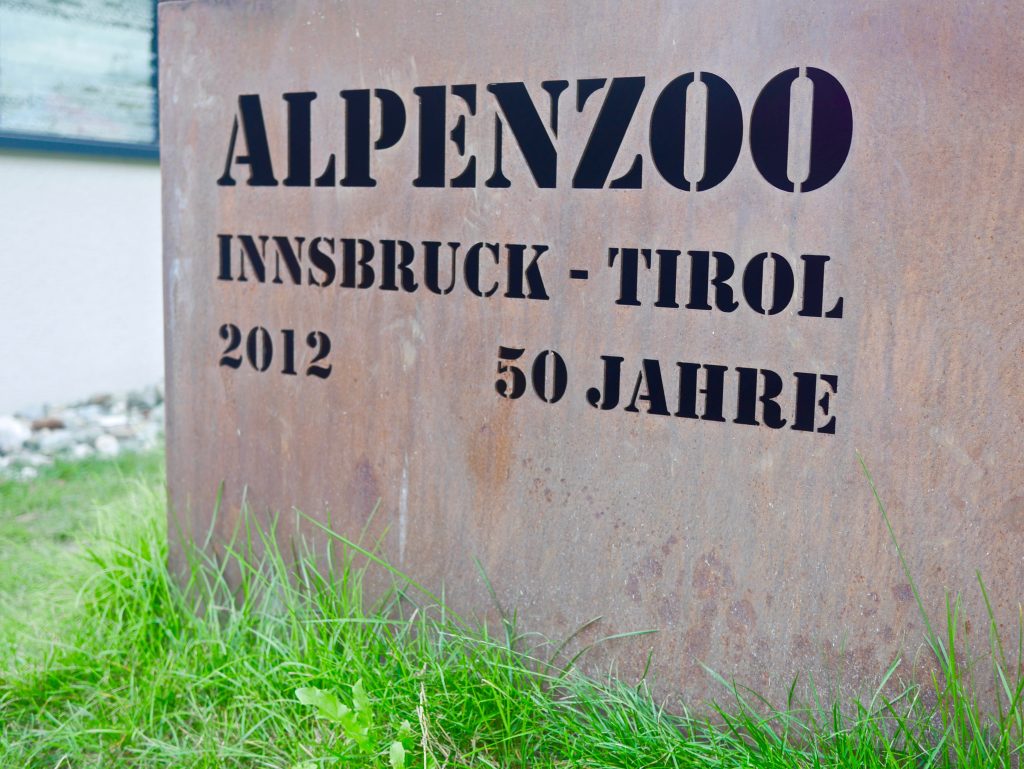 Alpenzoo sign 'innsbruck - tirol 2012 50 jahre'