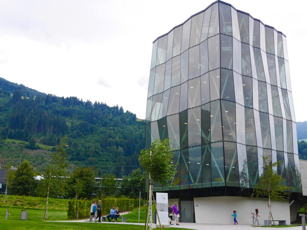view of the tall glass play tower at Swarovski Crystal World 