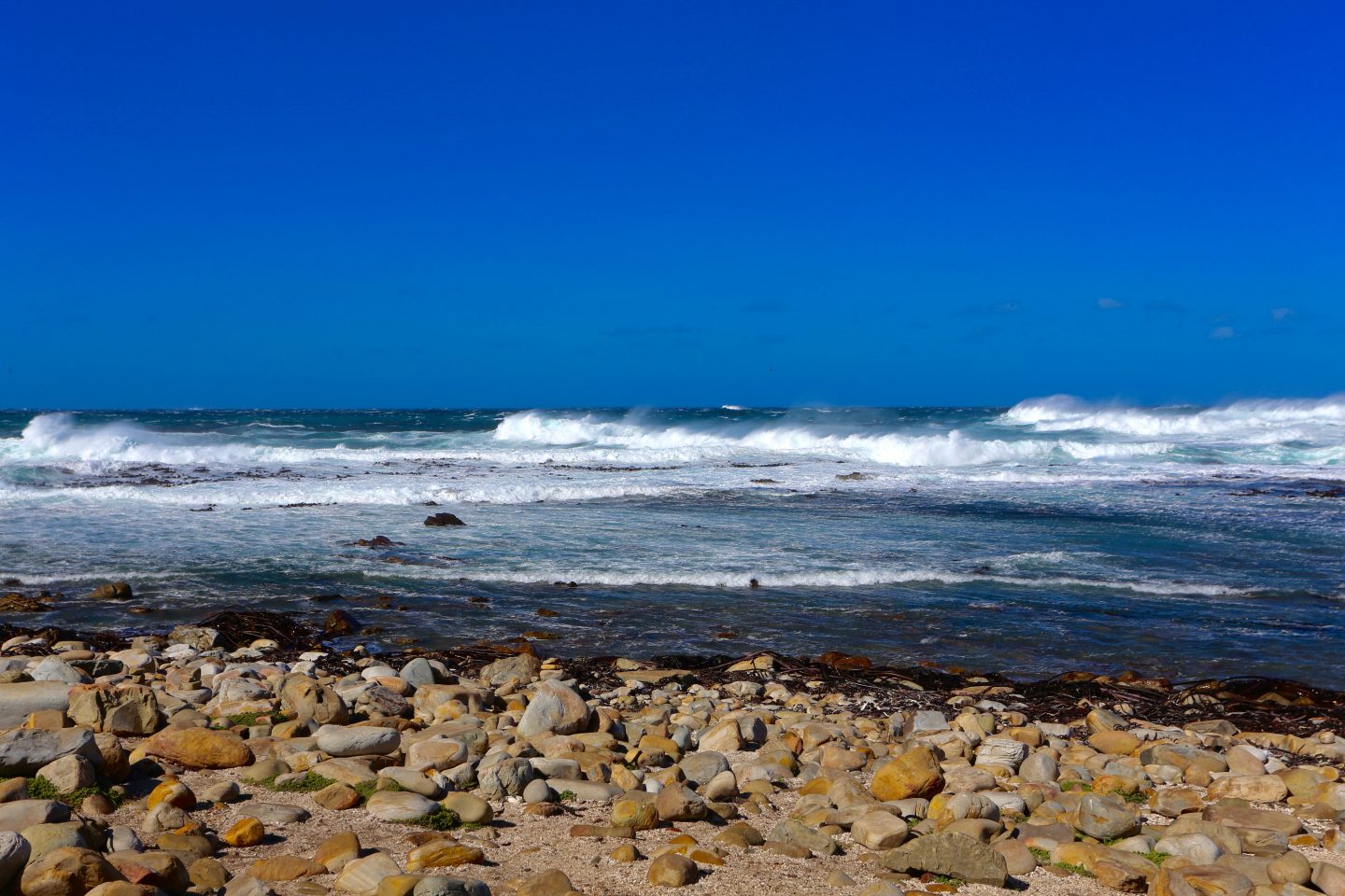 stood on the rocky beach looking out to sea at the waves