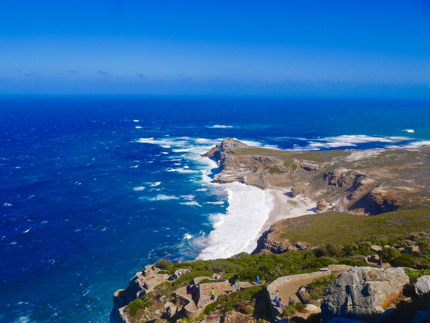 Looking down the cliffs, beach and coast of cape town