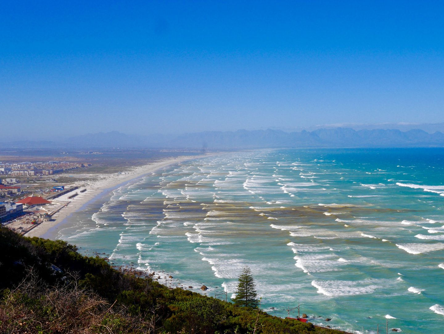 looking down at the beach at Muizenberg