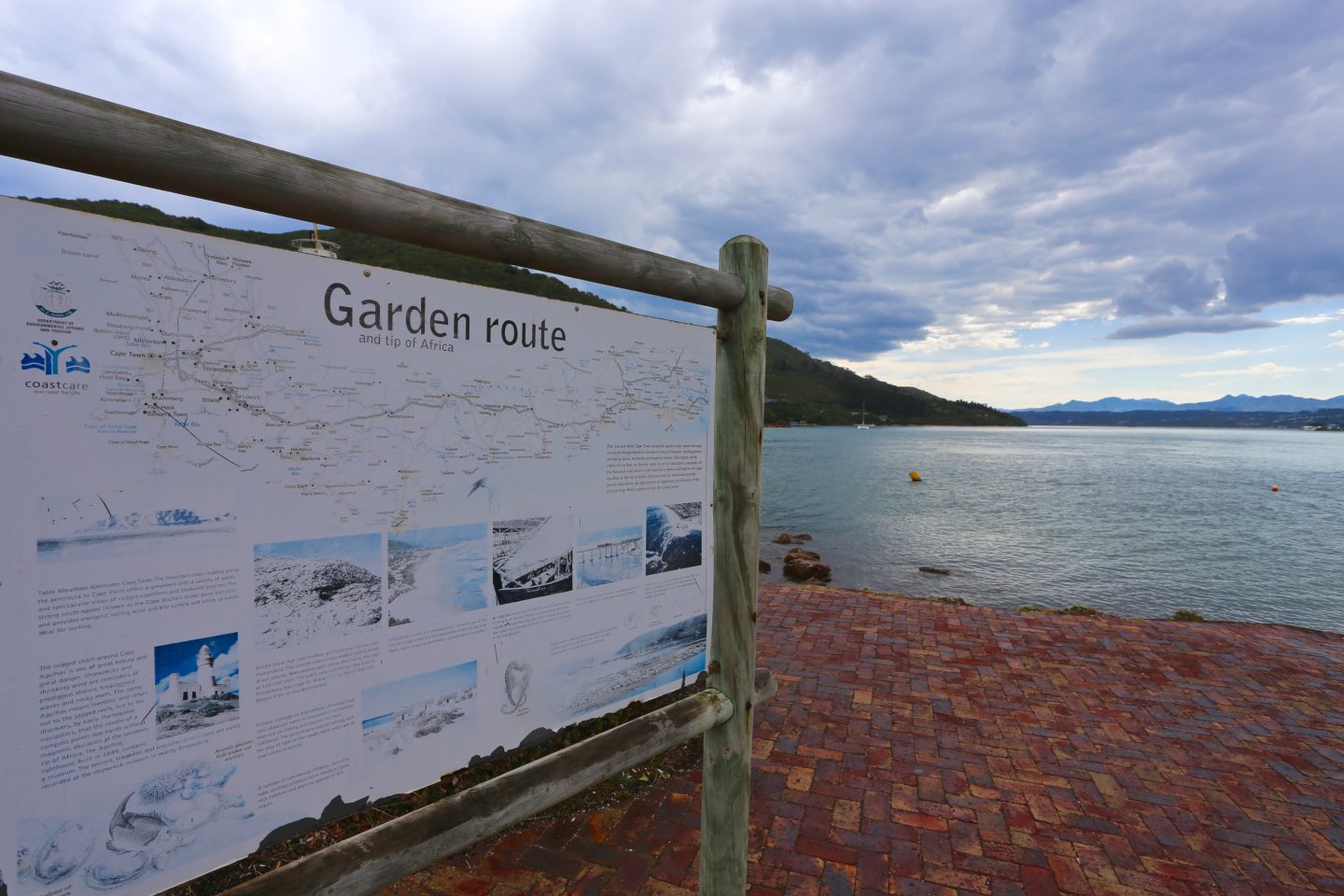 picture of the garden route map alongside a lake in Mossel Bay