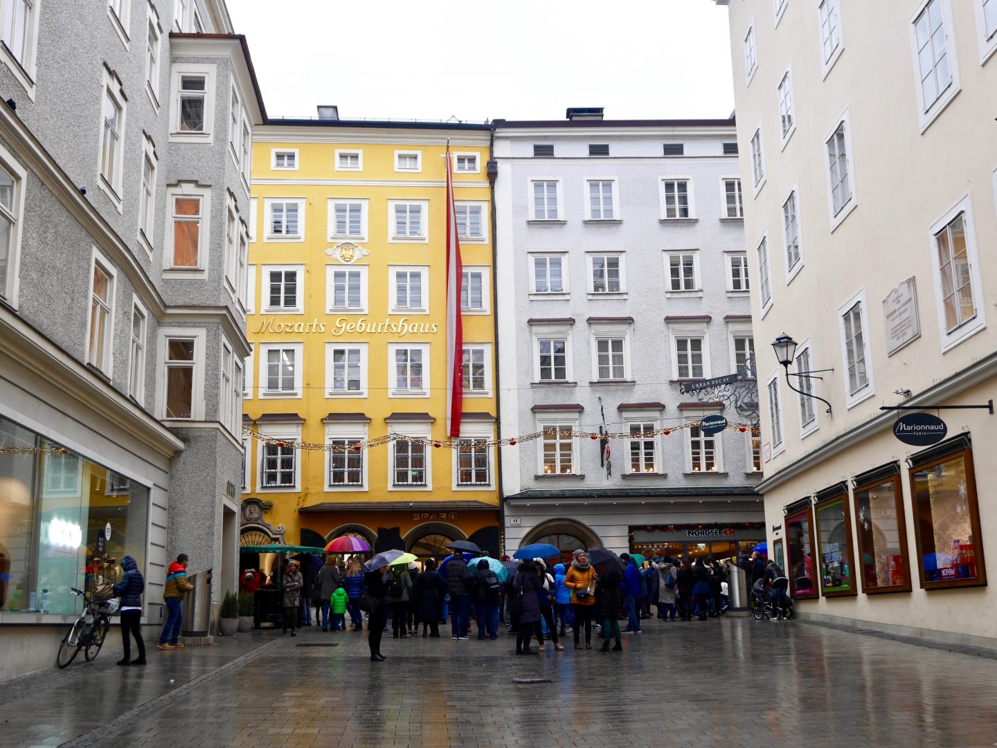 view of the outside of Mozarts birthplace in salzburg