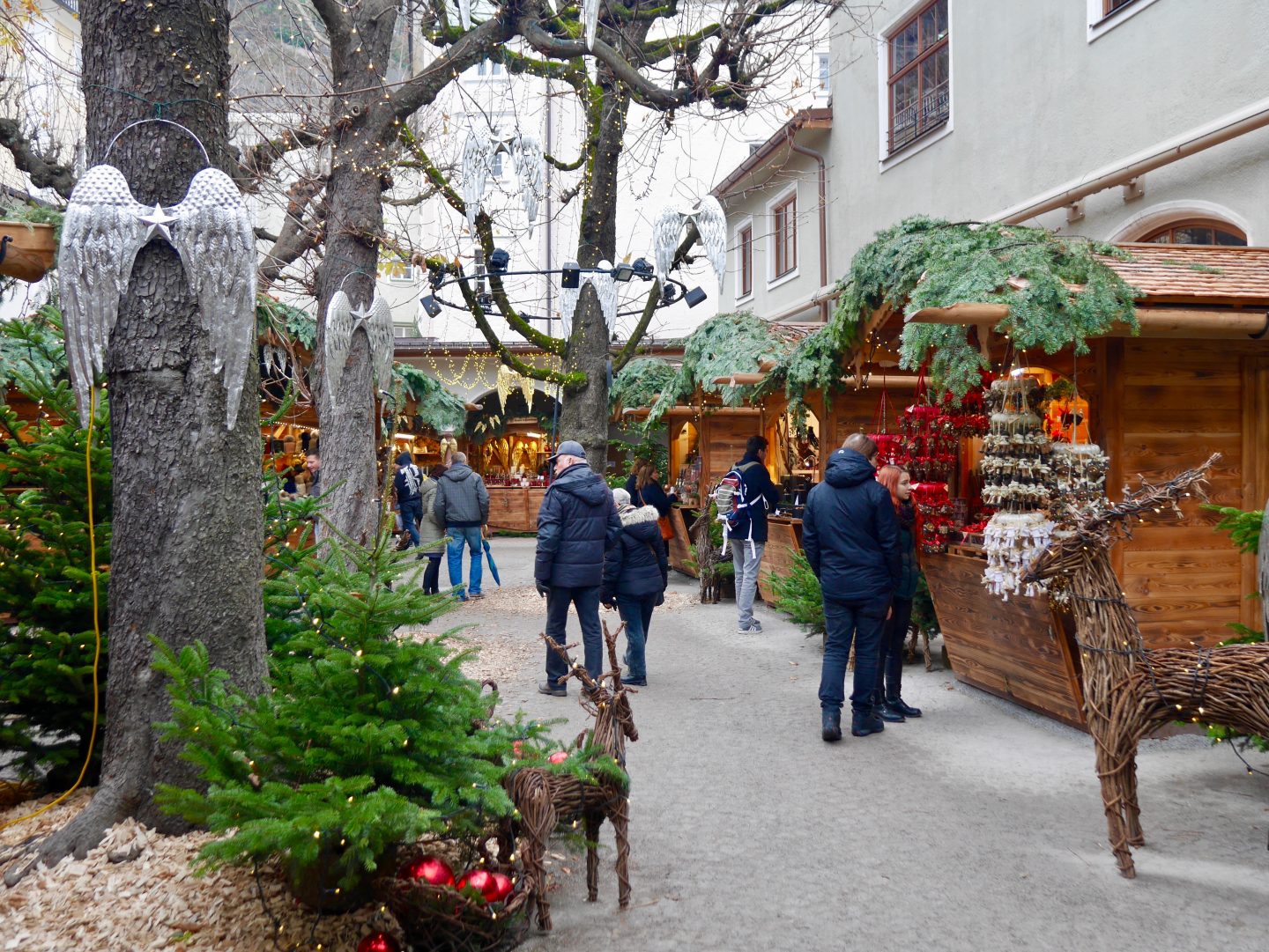 view of the decor and huts in Salzburg Christmas Markets