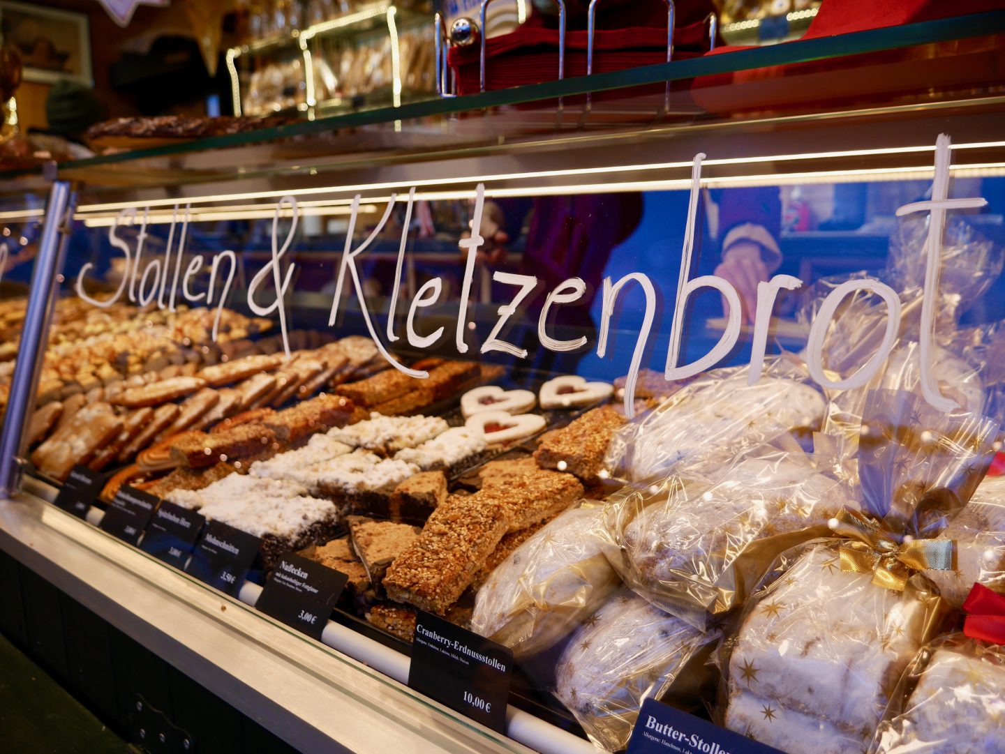 view of counter selling stollen. at Salzburg Christmas Markets
