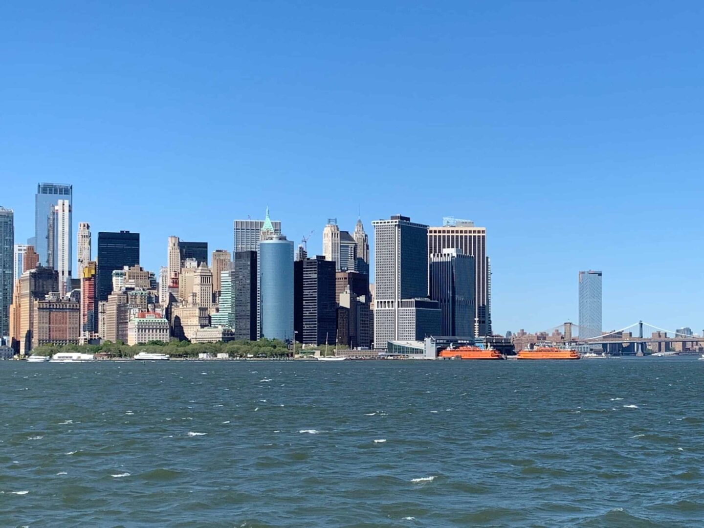 view of Manhattan skyline on the Staten Island Ferry