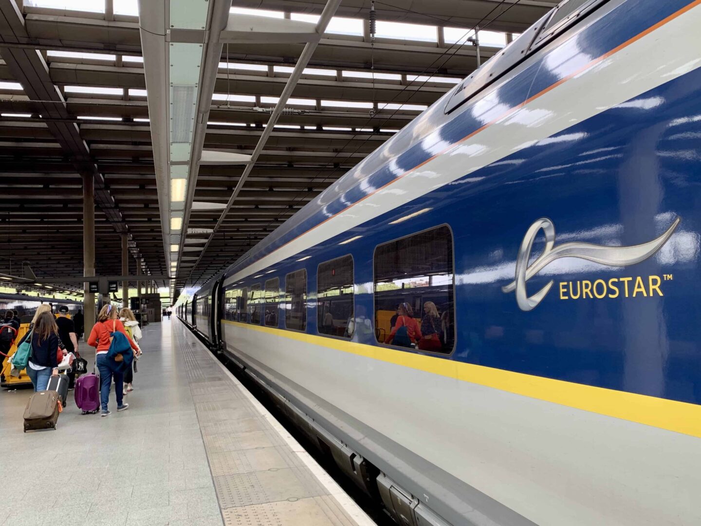 view looking down alongside the Eurostar from the platform