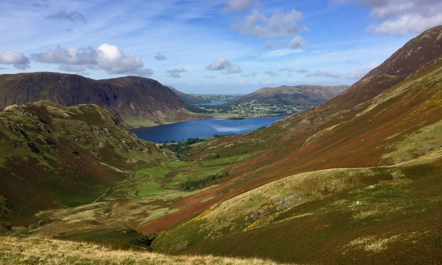 view of a lake in the Lake District from the mountains