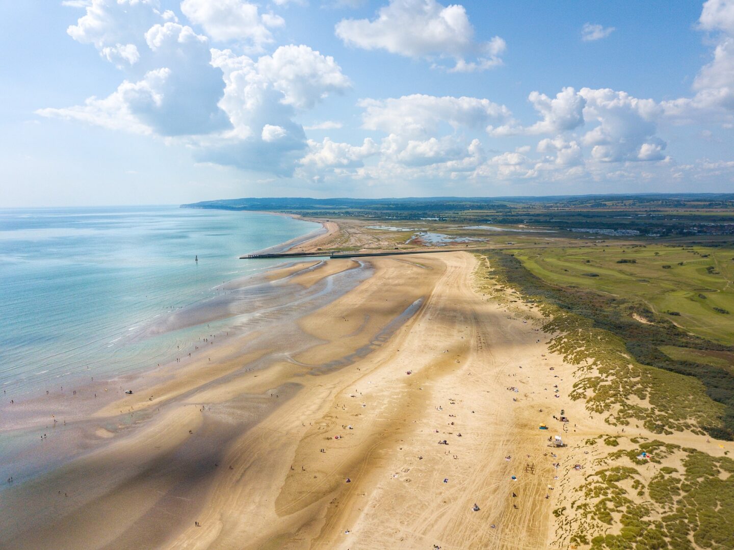 view from the air of the Sussex coast and camber sands