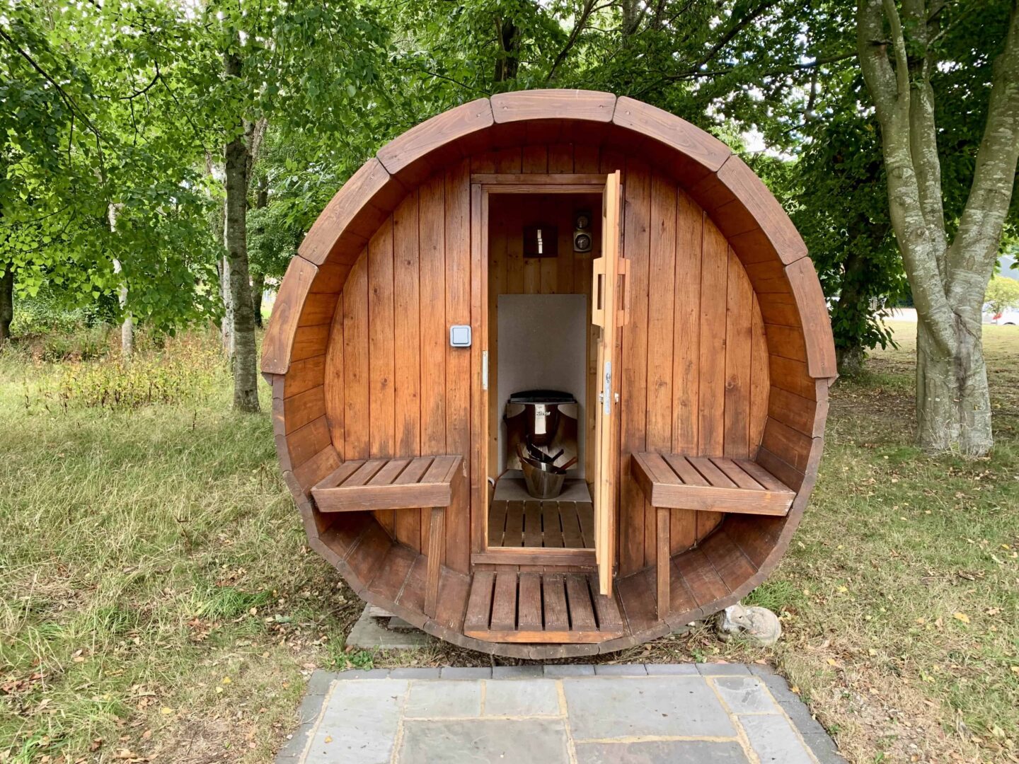 view of the Tinwood Estate two person wooden sauna