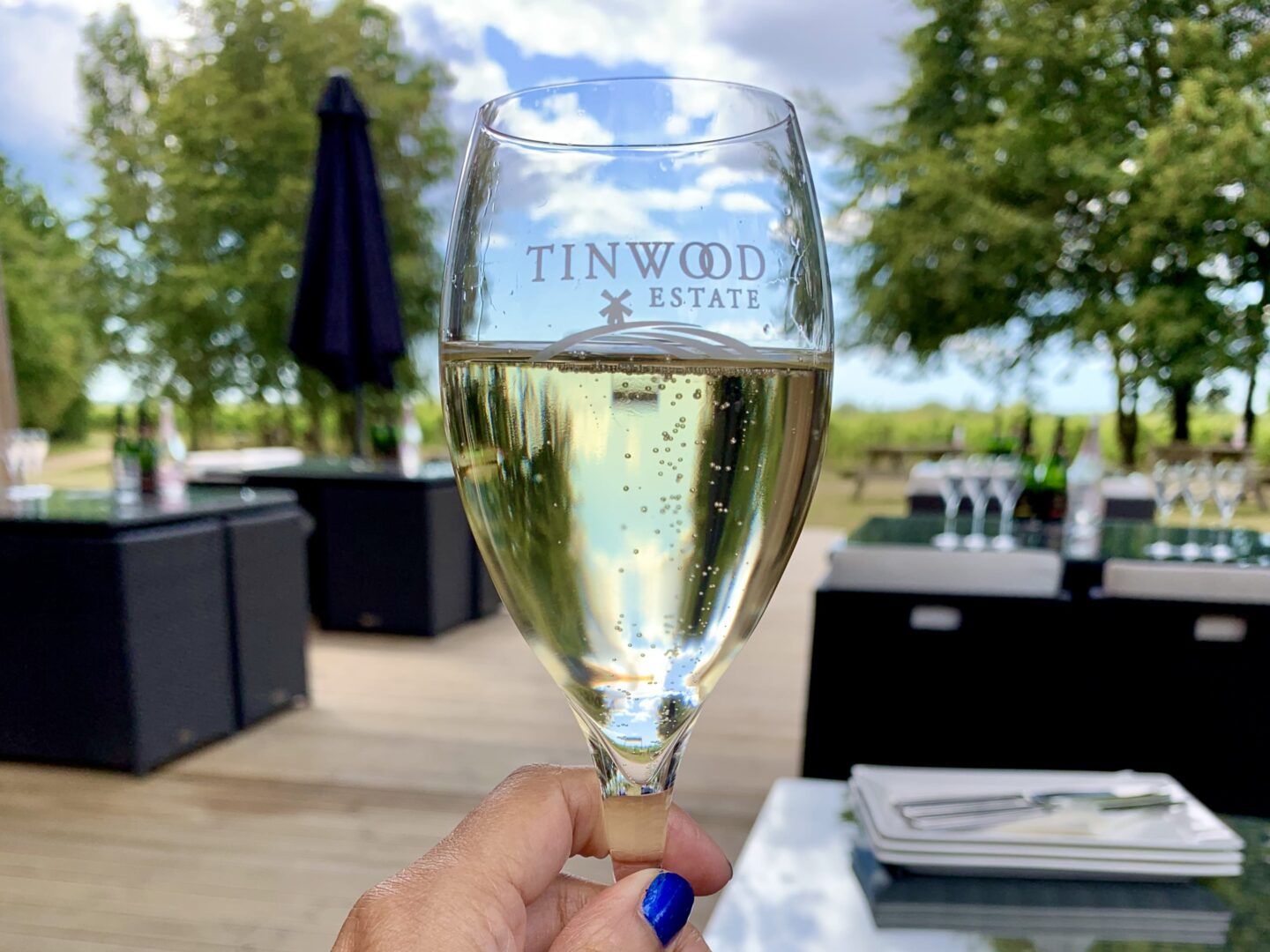 view of an engraved wine glass Tinwood Estate