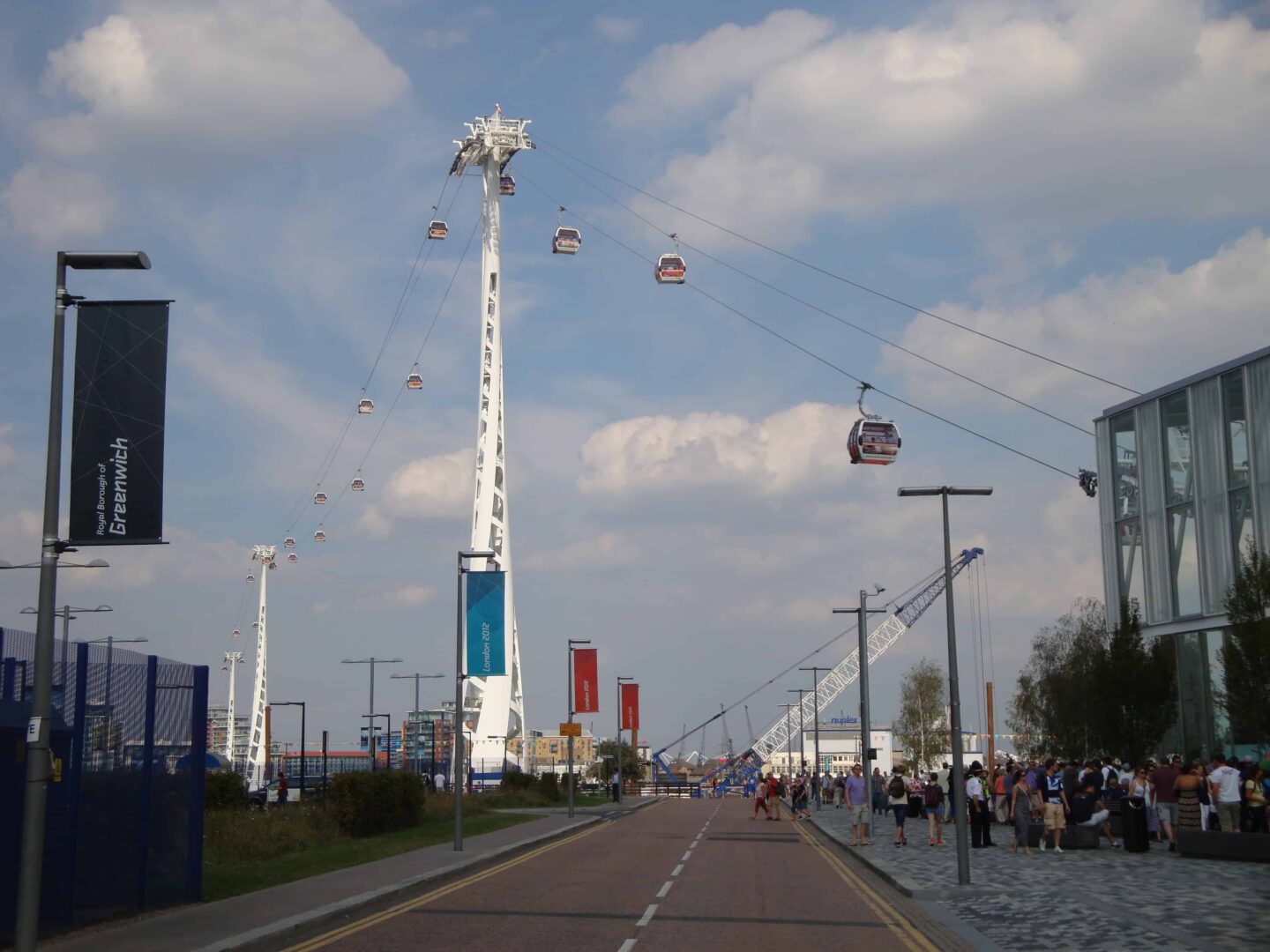 view looking up at the emirates. airline and cable car