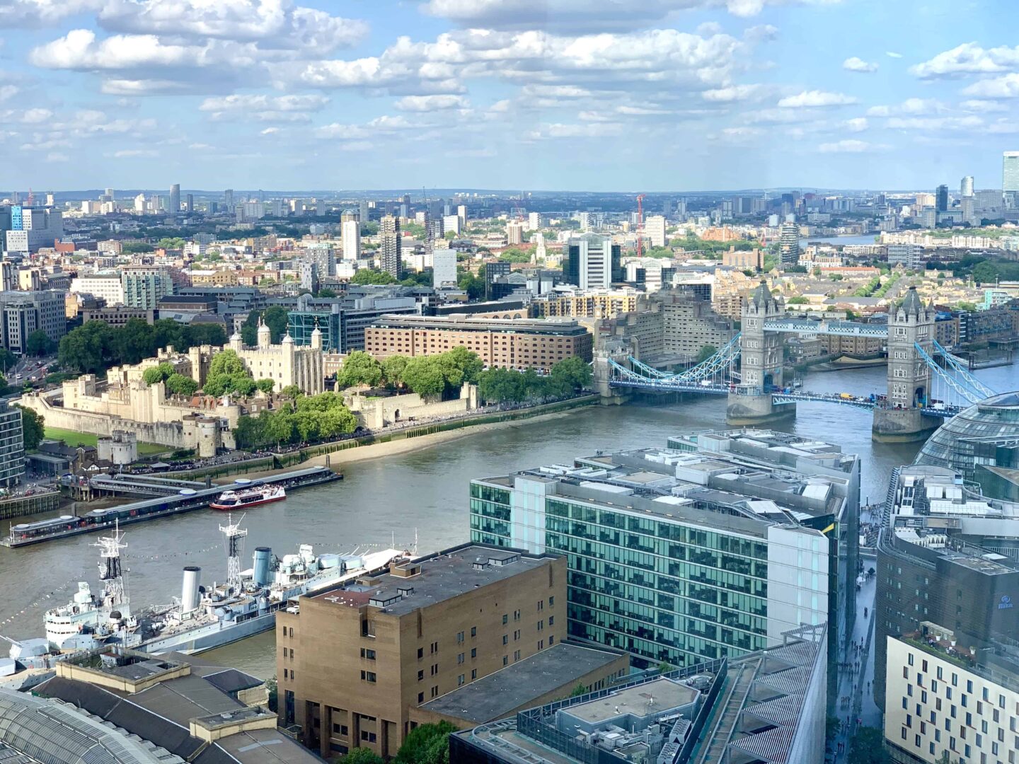 view from above looking towards London Bridge