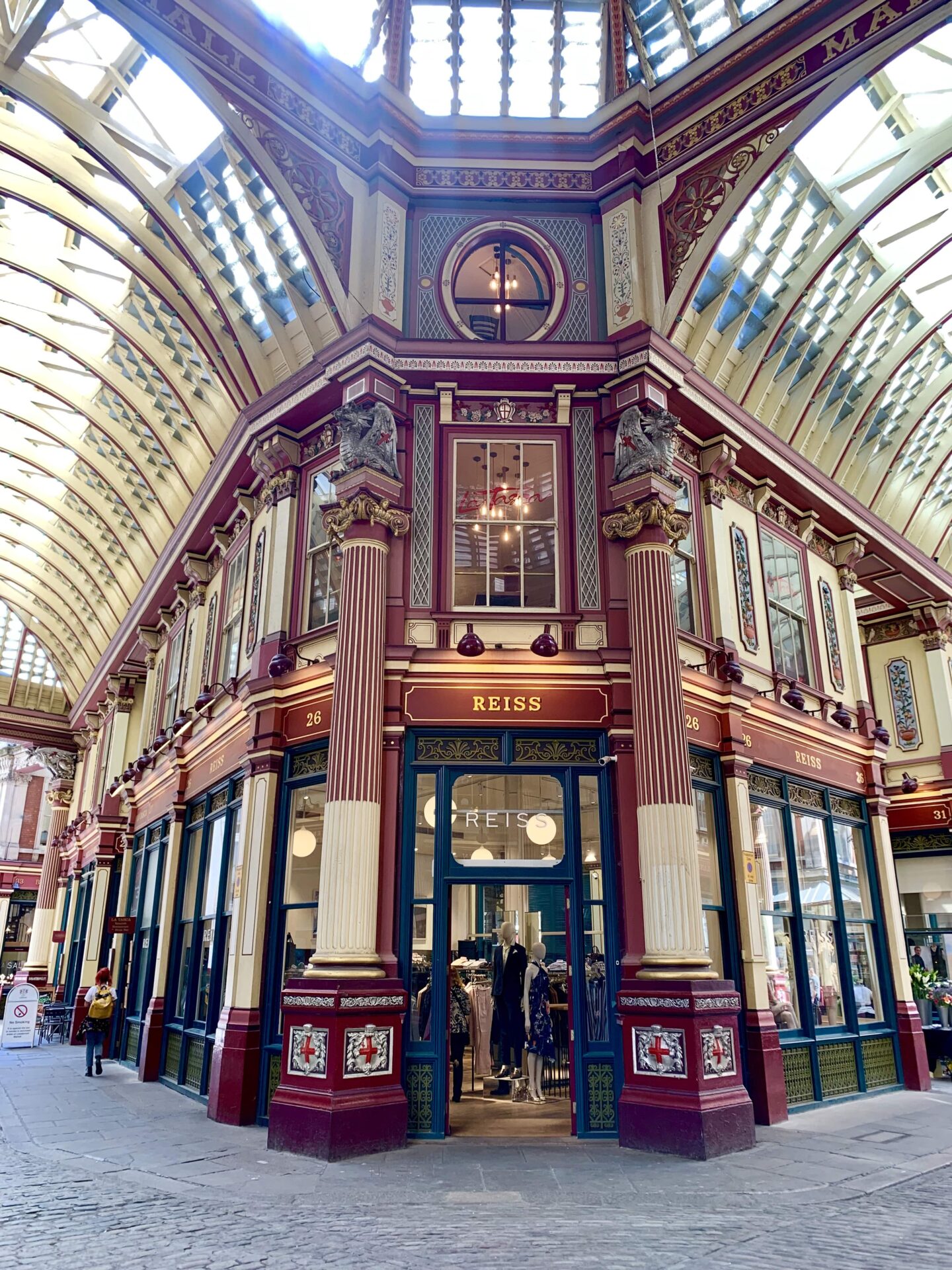 view looking up at the architecture of leadenhall market in London