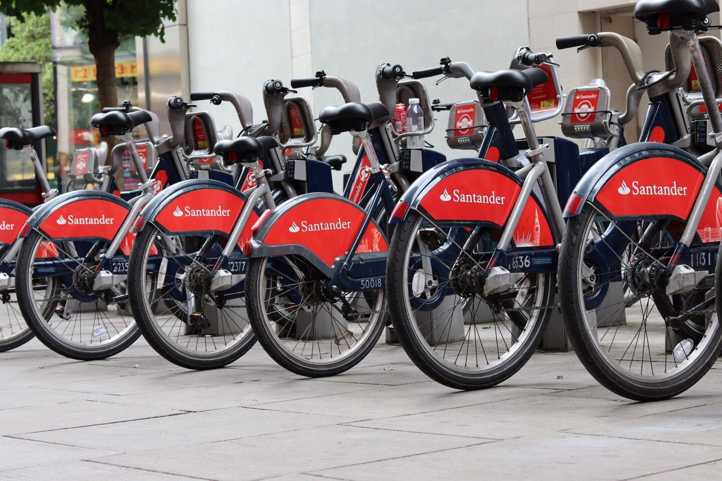 view of the bikes sponsored by Santander hireable